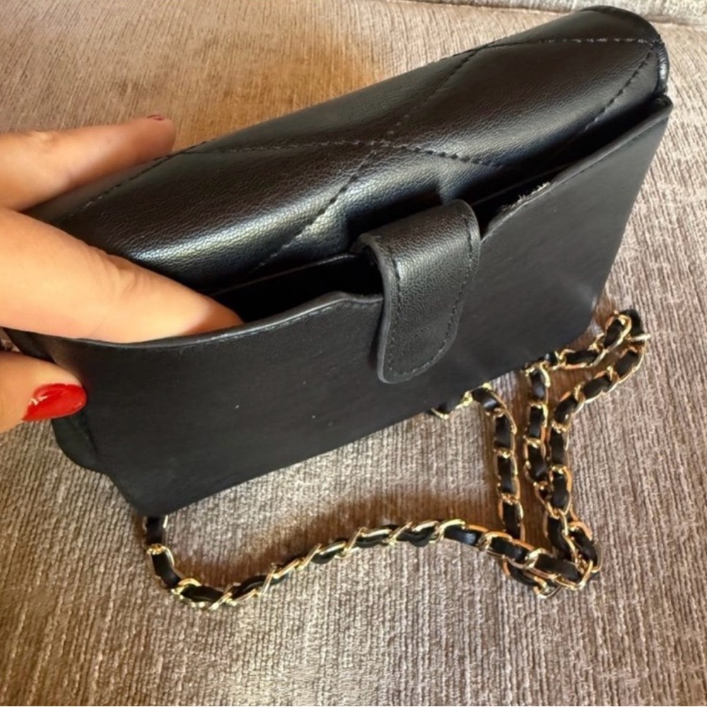 Bebe Black Quilted Crossbody with Gold Accent - Picture 4 of 7